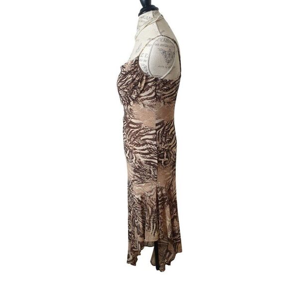 Women's Asymmetrical Maxi Dress XL Cascade Ruffle Animal Print Boho Glam Resort - Picture 5 of 7